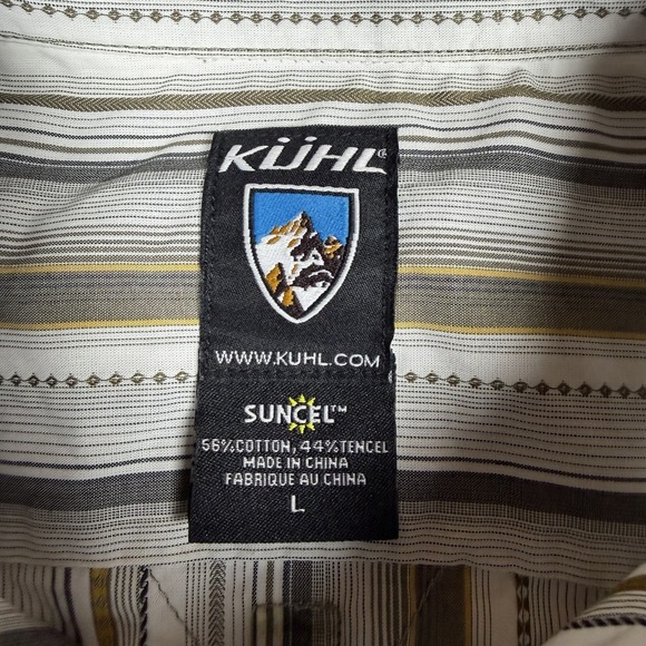 Kuhl Short Sleeve Button Up Shirt Men's Large White Brown Striped GUC Outdoors - Picture 3 of 4